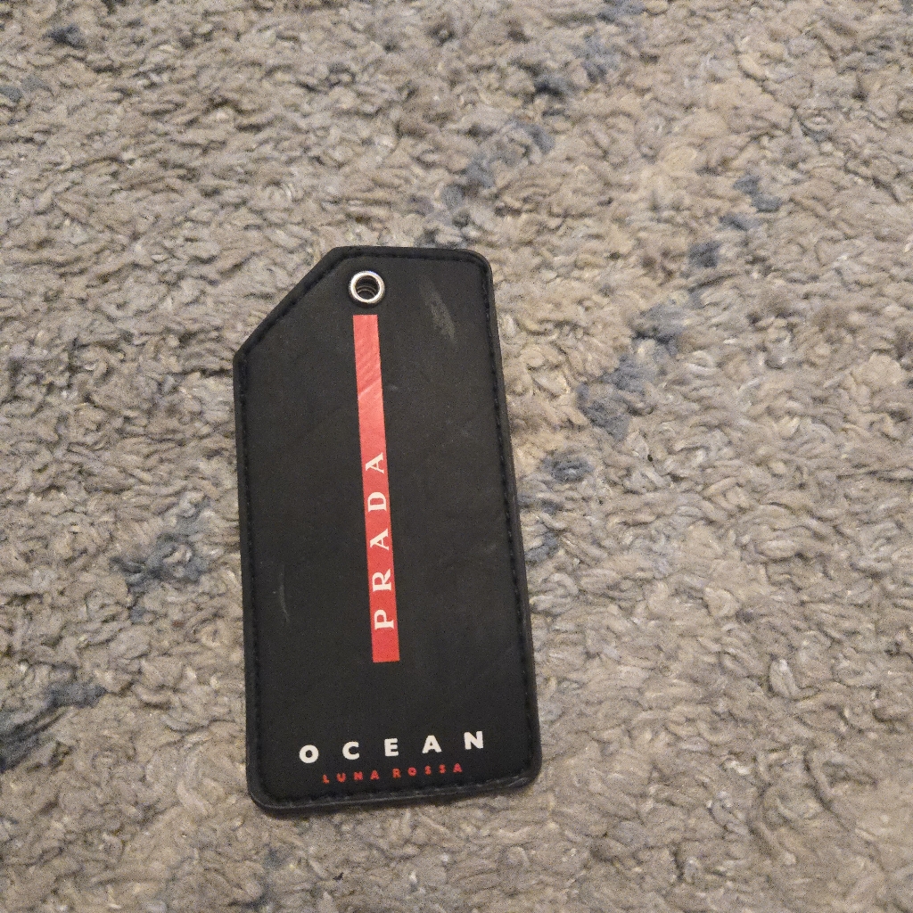 Prada Luna Rossa Ocean Luggage Tag - Black Red Stripe Logo - Designer Travel Bag